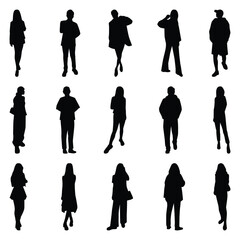 Vector collection set of individual people silhouettes.	
