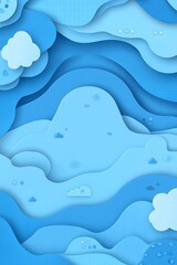 Blue layered illustration features clouds and flowing abstract shapes