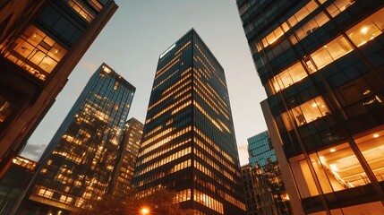 Obraz premium Modern City Skyscrapers at Dusk
