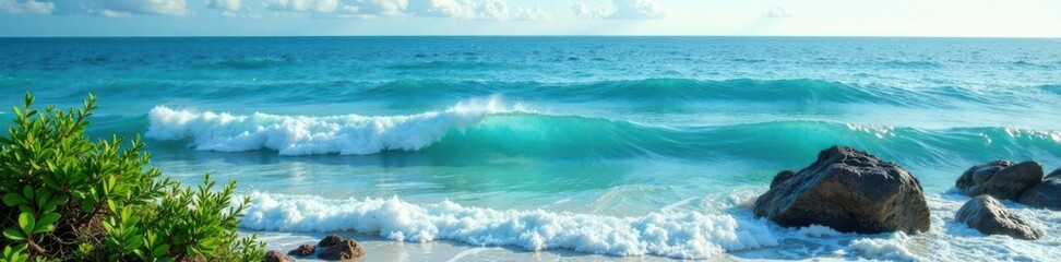 Fototapeta premium Peaceful ocean scene with calm waves and seaweed , waves, marine life
