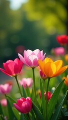 Spring flowers blooming in garden, flowers, greenery