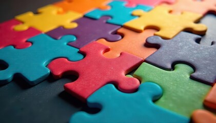 Fototapeta premium Close-up of interlocking puzzle pieces representing business , teamwork, together, puzzle