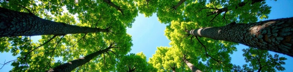 Obraz premium Tall tree with a circular hole in the canopy, revealing blue sky, green, branch, hole