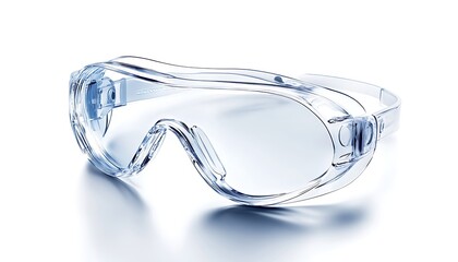 A focused view clear safety goggles on a white background, symbolizing protection and clarity in hazardous environments
