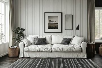 Cozy Modern Living Room with White Couch and Minimalist Decor