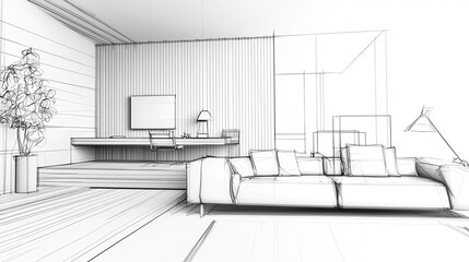Modern Minimalist Interior Design Sketch for Contemporary Living Space