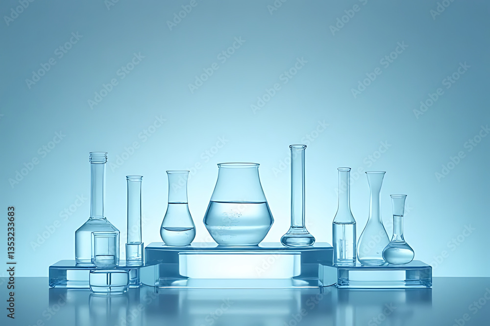 Poster experimenting with laboratory glassware setup science lab photography clean minimalist light