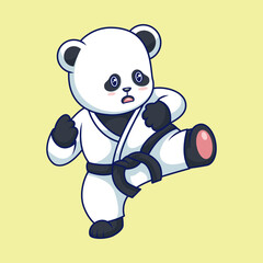 Cartoon Panda Karate with Black Belt