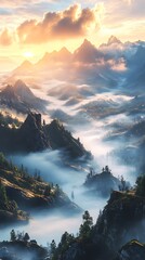 Majestic Sunrise Over Misty Mountain Valley