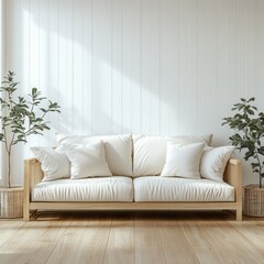 A cozy living room featuring a sofa and plants