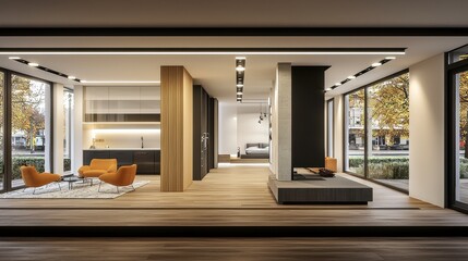Fototapeta premium Modern Open Concept Living Space with Elegant Design and Warm Vibes