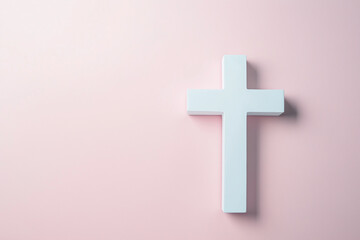 Obraz premium A minimalist white cross on a plain pastel background, designed in a clean and modern style. The simplicity enhances the elegance and spiritual symbolism