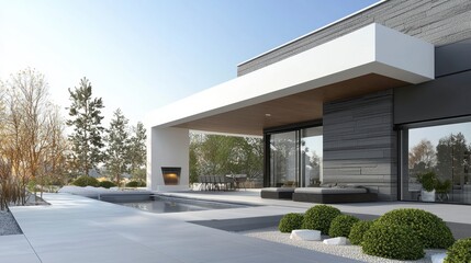 Modern architecture with minimalist design and serene outdoor space