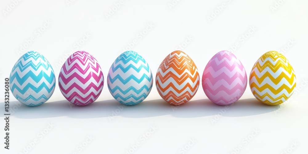 Aufkleber colorful decorative easter eggs with zigzag patterns arranged in a row on a light background for hol