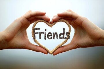 Fototapeta premium Heart Shape Hands Forming Love and Friendship Symbol with Text