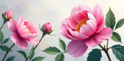 Soft watercolor peony flowers in bloom , watercolor, garden