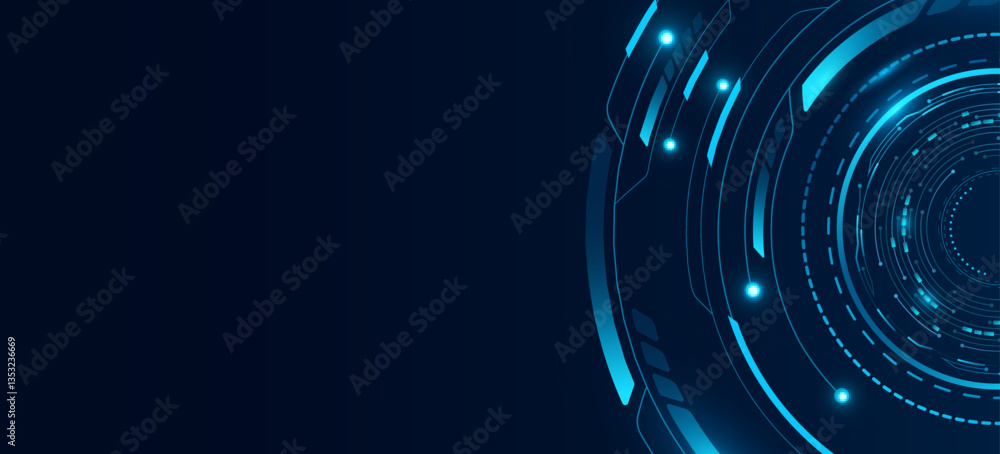 Poster glowing hud circles with electronic elements and light effect on dark blue background. modern tech b