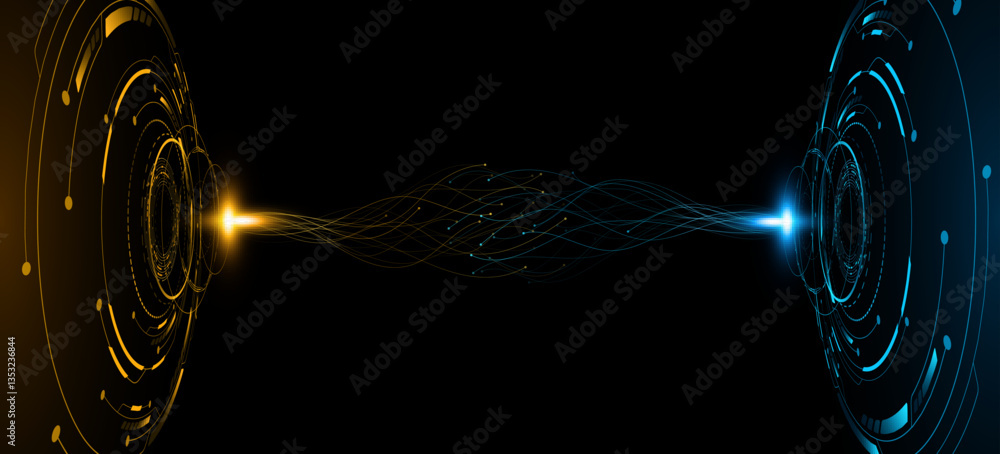 Poster digital hud circles with electronic elements and bright flash of energy into cyberspace. futuristic 