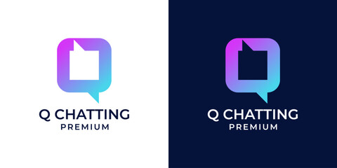 Chat app icon design. Initial letter Q logo with bubble speech chat icon illustration. Suitable for business, technology, company, internet, mobile, web. Vector illustration.