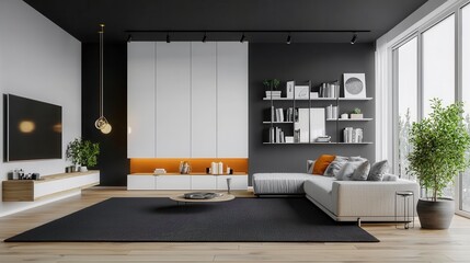 Obraz premium Modern Interior Living Room with Sleek Furniture and Neutral Colors