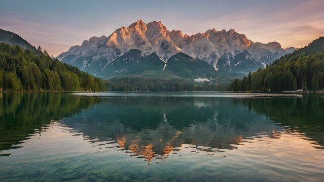 Serene Sunrise Over Eibsee Lake with Zugspitze Backdrop