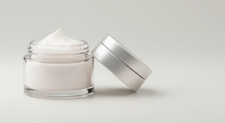Luxury Facial Moisturizer Cream in Glass Jar with Silver Lid Skincare Product Photography