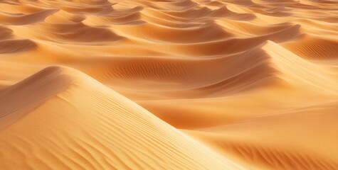 Golden desert dunes, textured landscape, vast expanse, sunrise light, backdrop for adventure