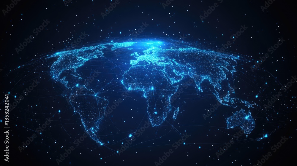 Poster a stunning digital representation of earth showcasing interconnected networks and glowing data point