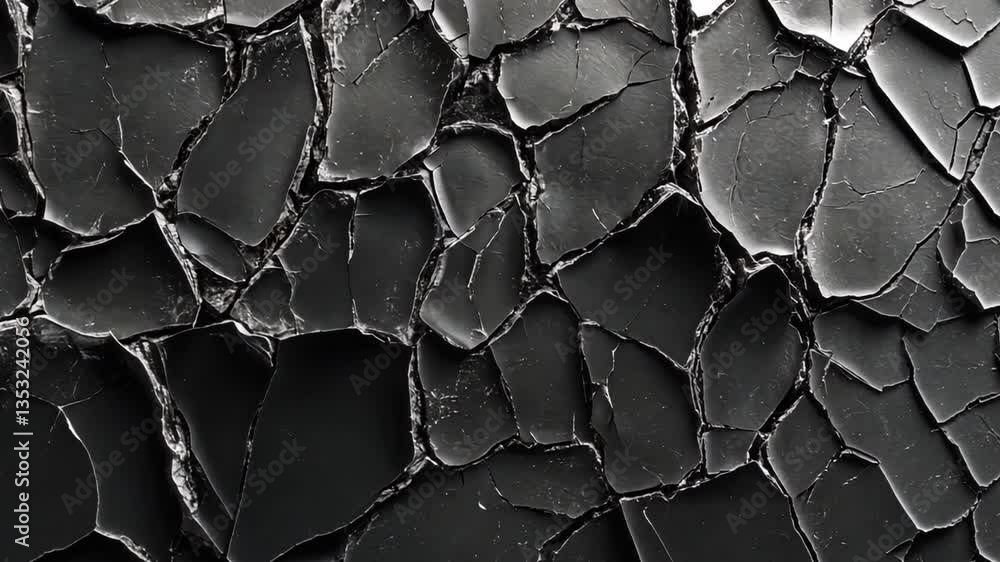 Poster abstract black cracked surface texture with deep crevices and irregular patterns for modern artistic