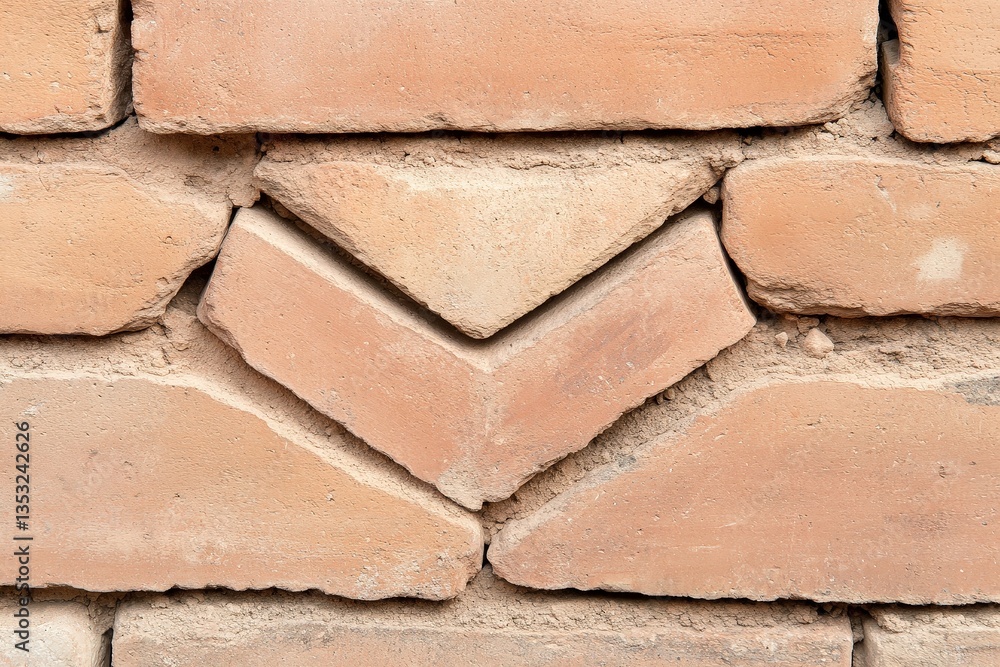 Aufkleber a close-up view of a textured brick wall featuring a unique chevron pattern with light-colored brick