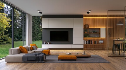Obraz premium Modern Living Room with Minimalist Design and Natural Light