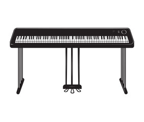 Fototapeta premium Silhouette piano keys isolated on white. Minimalist digital piano illustration with pedals.