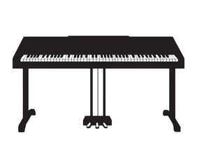 Silhouette piano keys isolated on white. Minimalist digital piano illustration with pedals.