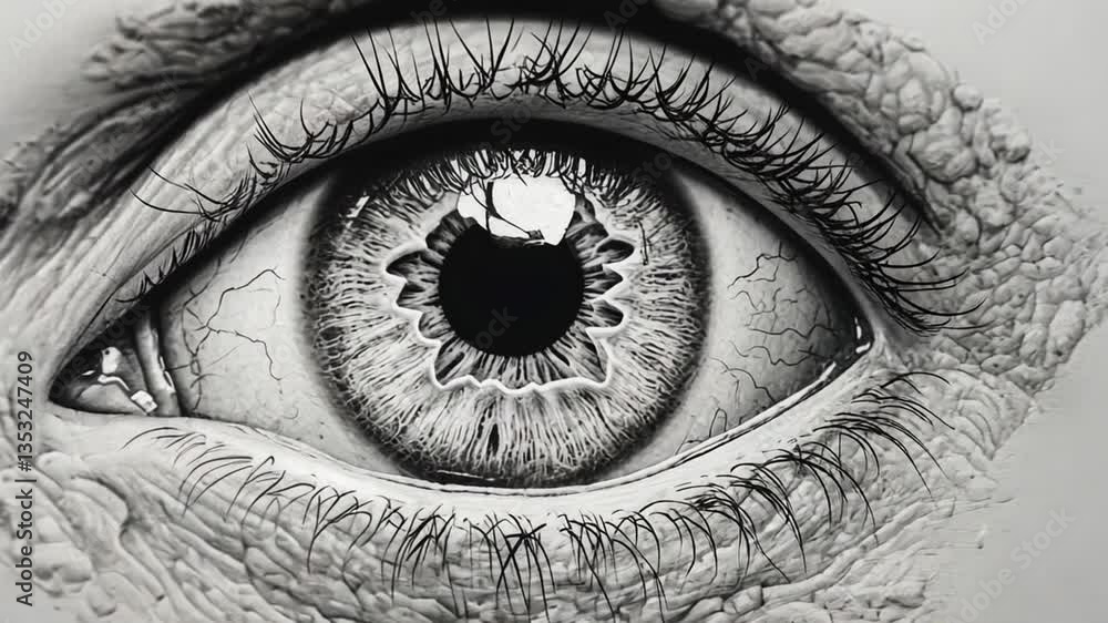 Aufkleber intricate close-up of a human eye capturing detailed textures and unique patterns in black and white