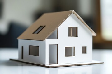 A modern architectural model a house, demonstrating minimalist design principles with clean, sharp lines