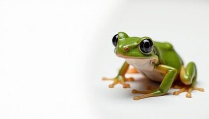 Obraz premium Le grenouille dans un panneau blanc avec ses yeux noirs brillants, frog, aquatic