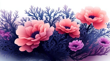 "A flat vector sea anemone, soft pinks and purples with simple lines, white background. 