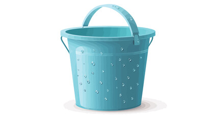 A digital illustration of a light blue plastic bucket with a handle and numerous small holes throughout its body. The bucket is depicted on a pure white background. The illustration style appears to