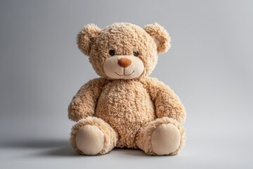 Obraz premium A cute teddy bear is sitting upright on a plain surface