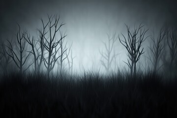 Obraz premium Mysterious Forest with Silhouette Trees and Foggy Background