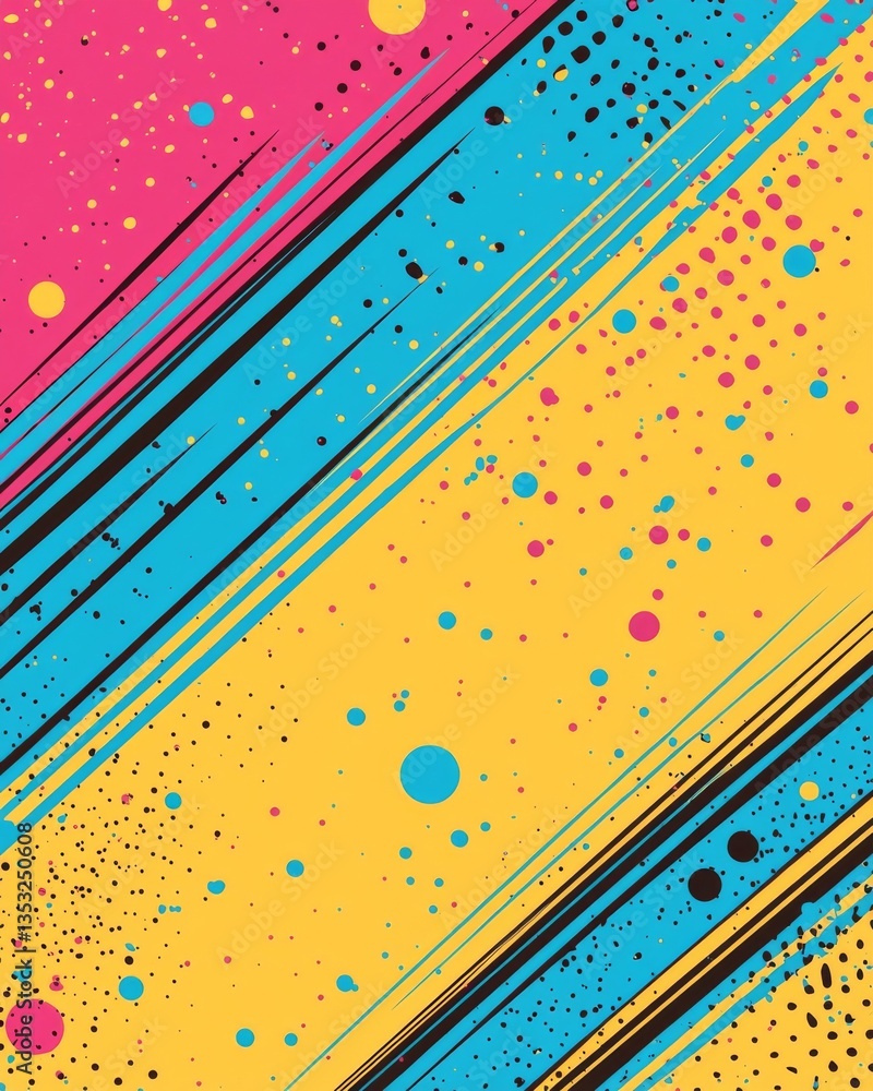 Aufkleber colorful abstract art featuring diagonal stripes and scattered dots in a vibrant retro style pattern