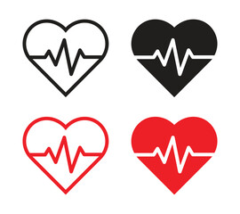 Vector Heart With Heartbeat Icon Set
