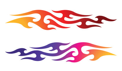 Fire flames racing car decal vector art graphic. Burning tire and flame sports car body side vinyl decal. Side speed decoration for cars, auto, truck, boat, suv, motorcycle.