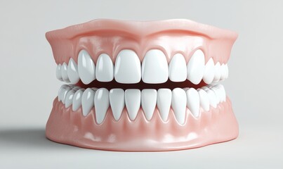 Obraz premium teeth that are realistic. White smile isolated in 3D for orthodontic clinic, white jaw render in dentistry concept. dental hygiene model