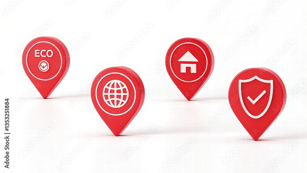 Poster 3d icons represent various concepts like eco friendliness and security in modern design. 3d icon for