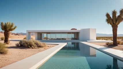 Fototapeta premium Modern Desert Oasis: Architectural Harmony in a Minimalist Home with Serene Pool