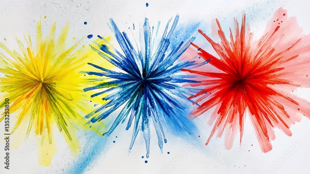 Poster vibrant explosions of color with splashes of yellow blue and red on white background highlighting dy