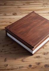 Close-up of horizontal hardcover book on wooden surface,  book,  background