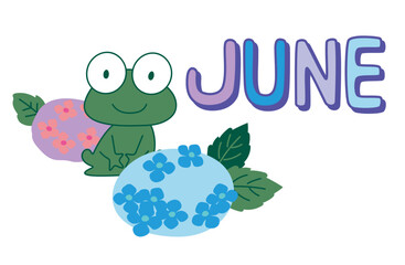 Illustration materials of hydrangeas and frogs . JUNE . Color