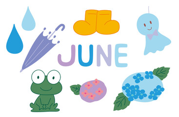 Rainy season illustration material set . color